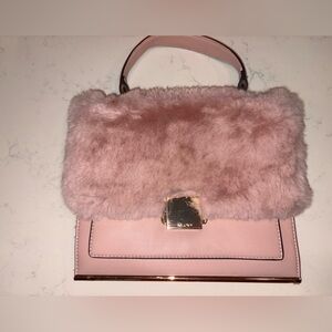 Aldo Blush Pink Fur-Trimmed Satchel